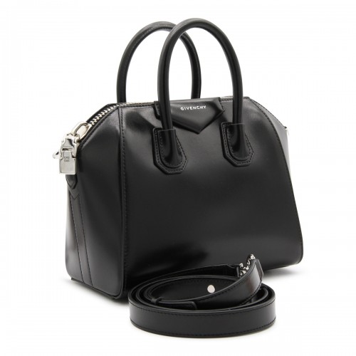 BLACK LEATHER ANTIGONA MINI TOP HANDLE BAG