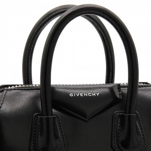 BLACK LEATHER ANTIGONA MINI TOP HANDLE BAG