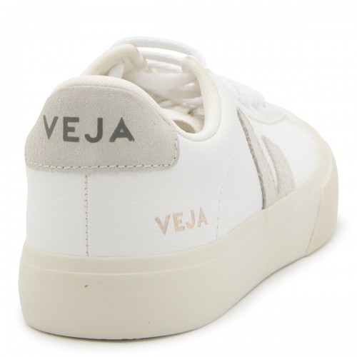 WHITE AND NATURAL FAUX LEATHER CAMPO SNEAKERS