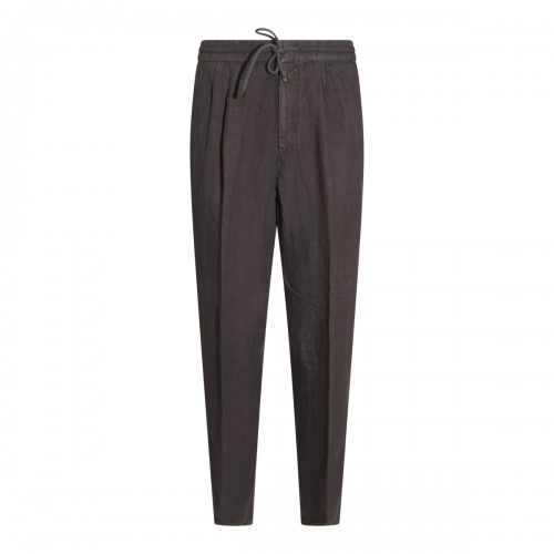 COFFEE BROWN LINEN TRACK PANTS