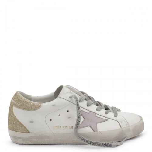 WHITE ICE AND GOLD LEATHER SUPER-STAR SNEAKERS