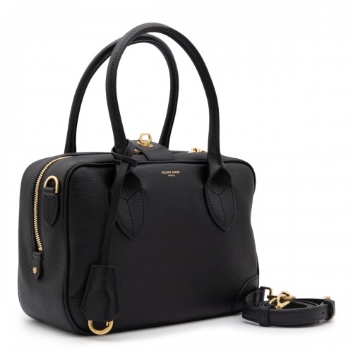 BLACK LEATHER TOP HANDLE BAG