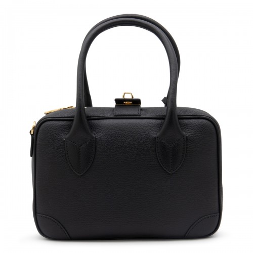 BLACK LEATHER TOP HANDLE BAG