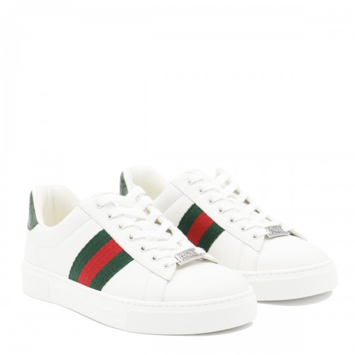 WHITE, GREEN AND RED LEATHER SNEAKERS