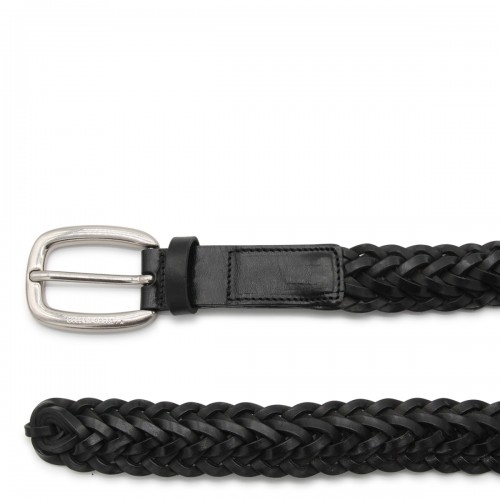 BLACK LEATHER BRAIDED BELT