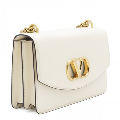 WHITE LEATHER VAIN SHOULDER BAG