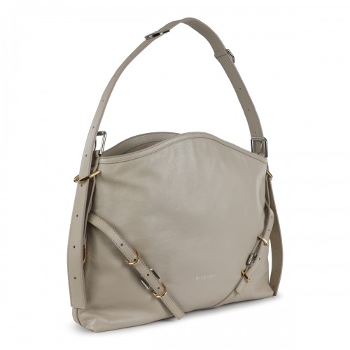 BEIGE LEATHER VOYOU MEDIUM SHOULDER BAG