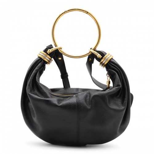 BLACK LEATHER BRACELET HOBO BAG