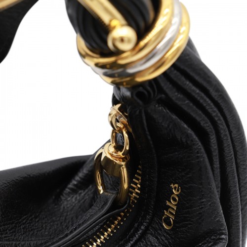 BLACK LEATHER BRACELET HOBO BAG