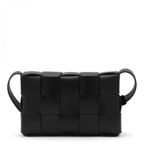 BLACK LEATHER CASSETTE SHOULDER BAG