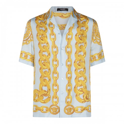 LIGHT BLUE AND GOLD-TONE SILK SHIRT