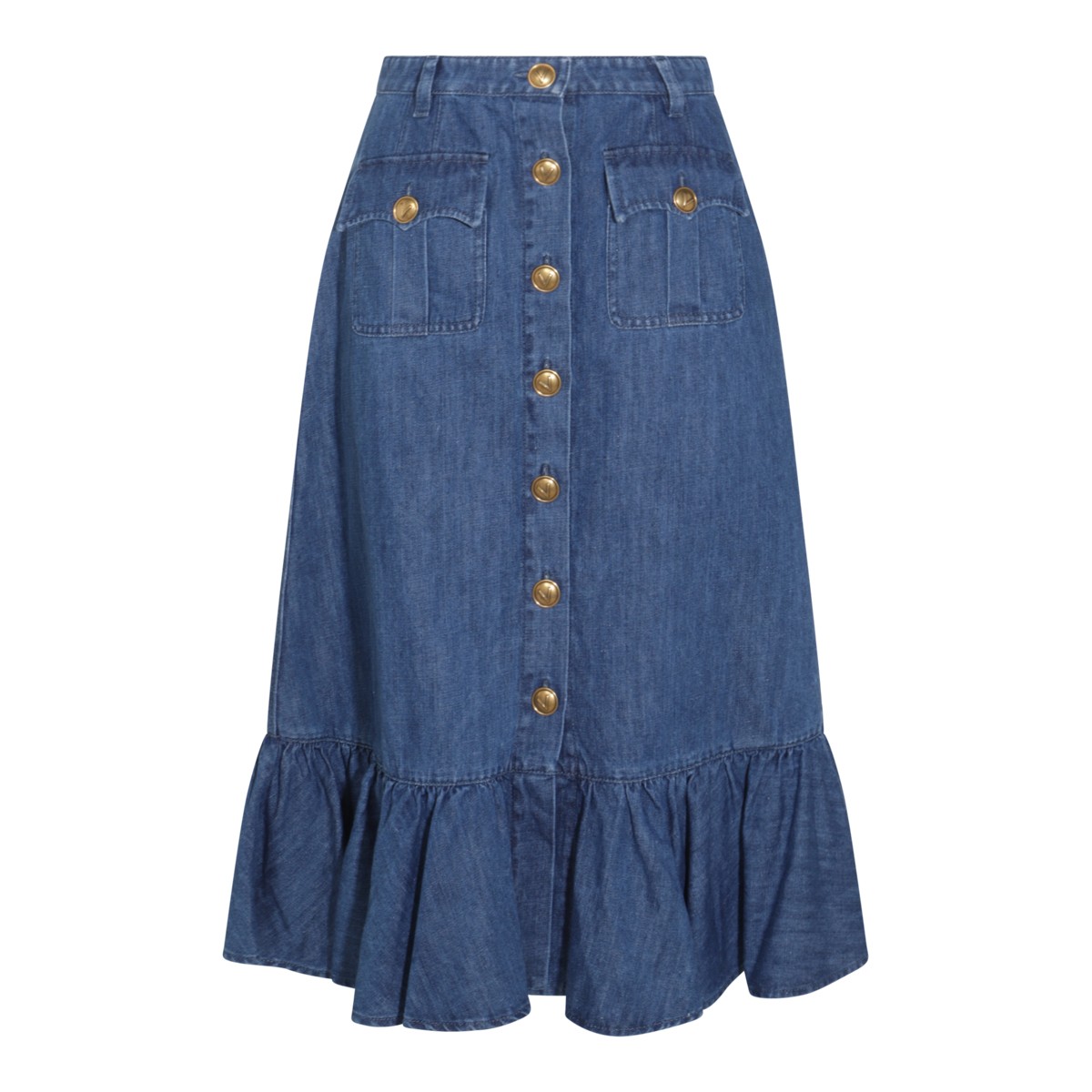 MID BLUE COTTON BLEND DENIM SKIRT