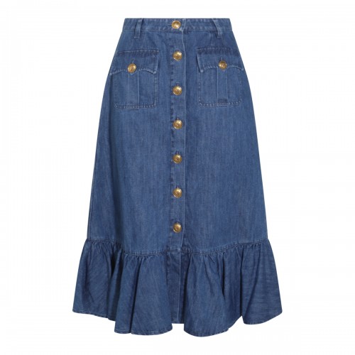 MID BLUE COTTON BLEND DENIM SKIRT