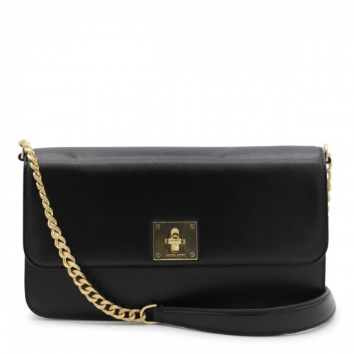 BLACK LEATHER TOP HANDLE BAG