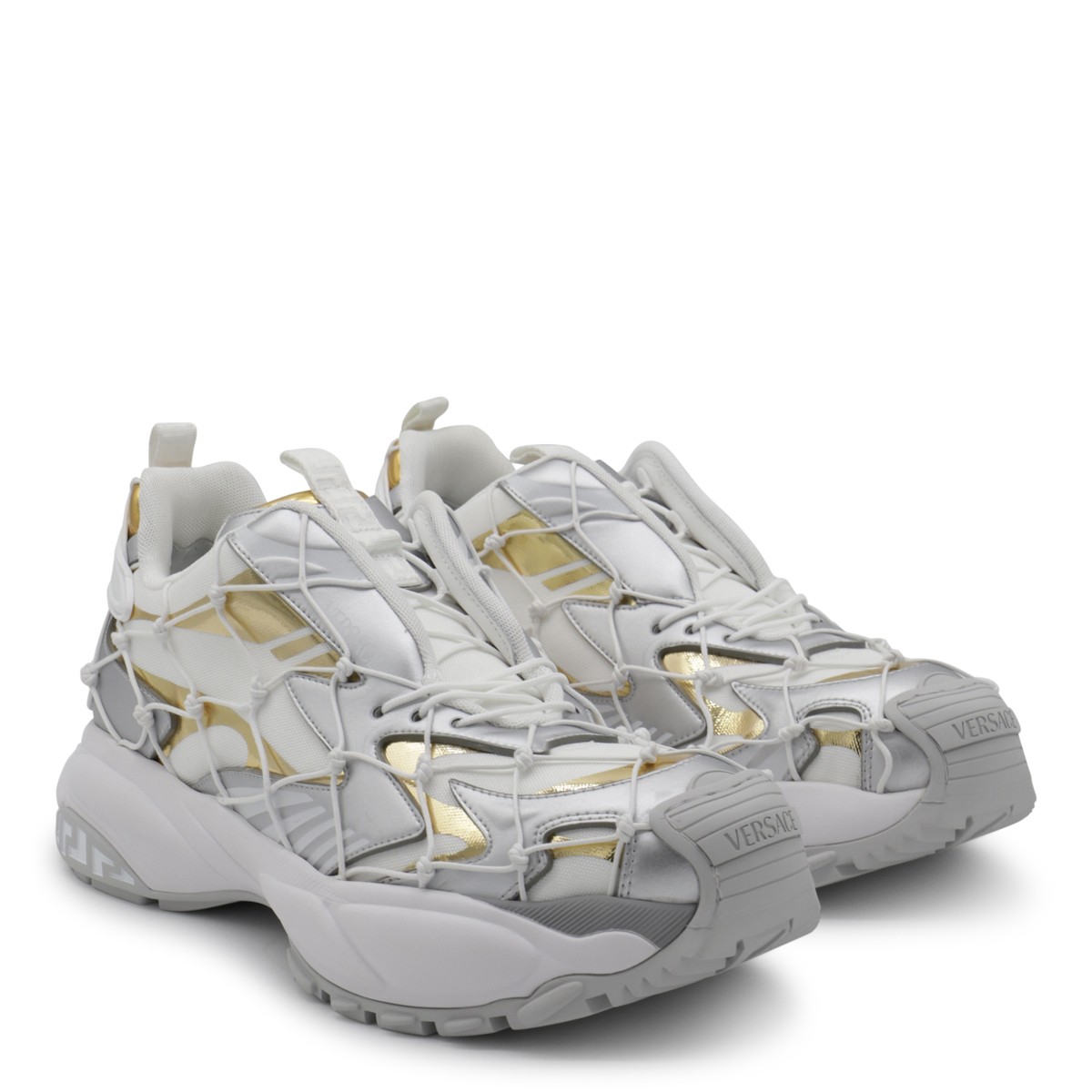 スニーカー VERSACE WHITE, GREY AND GOLD-TONE CANVAS SNEAKERS Versace White, Grey And Gold-tone Canvas Sneakers Versace