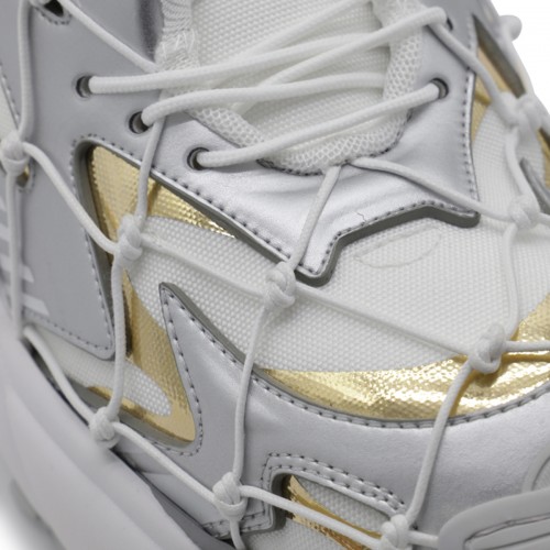 WHITE, GREY AND GOLD-TONE CANVAS SNEAKERS