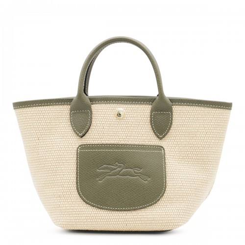 BEIGE AND GREEN RAFFIA LA PANIER PLIAGE XS TOTES