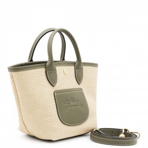 BEIGE AND GREEN RAFFIA LA PANIER PLIAGE XS TOTES