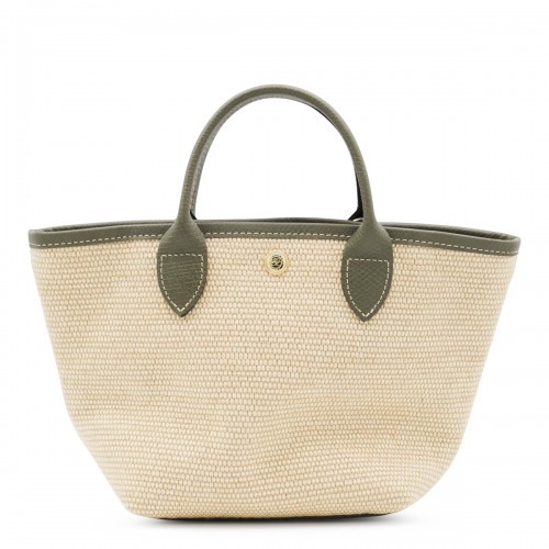 BEIGE AND GREEN RAFFIA LA PANIER PLIAGE XS TOTES