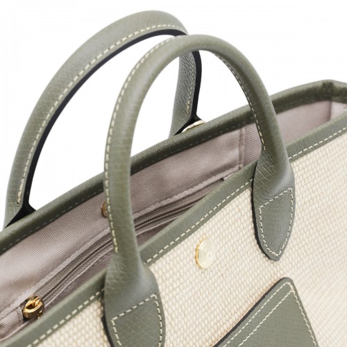 BEIGE AND GREEN RAFFIA LA PANIER PLIAGE XS TOTES