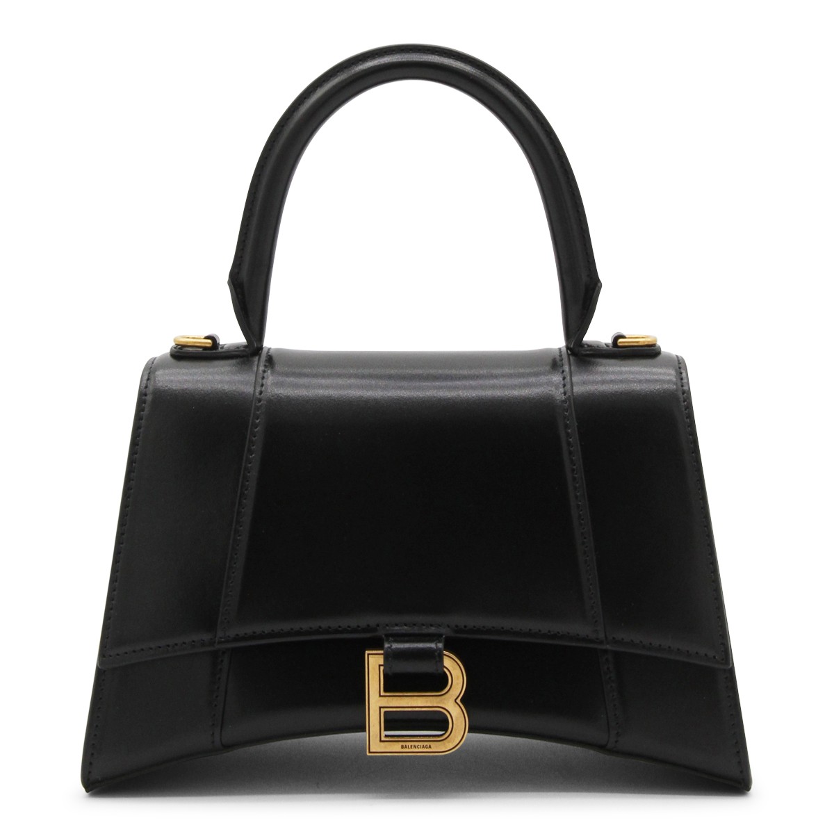 BLACK LEATHER HOURGLASS HANDLE BAG