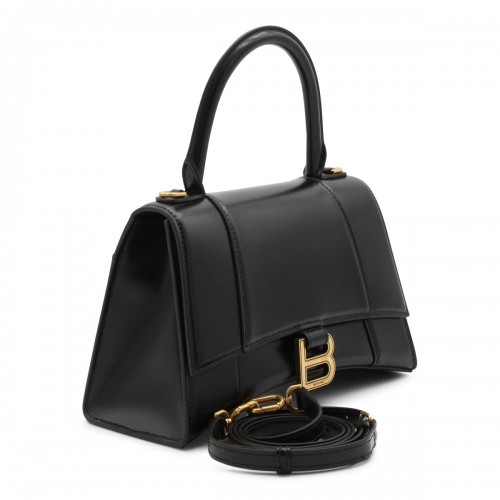 BLACK LEATHER HOURGLASS HANDLE BAG