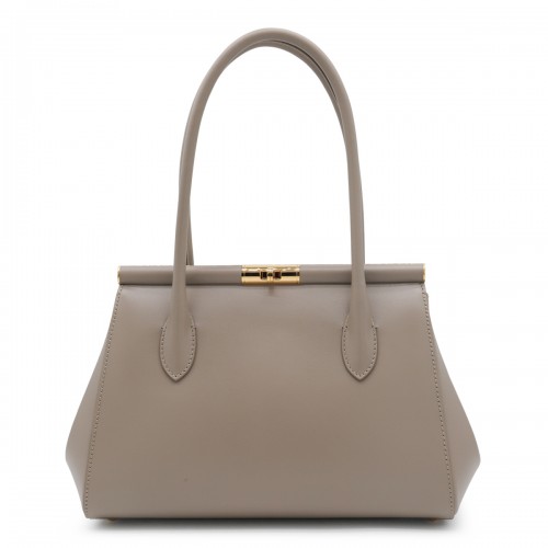 BEIGE LEATHER TOP HANDLE BAG