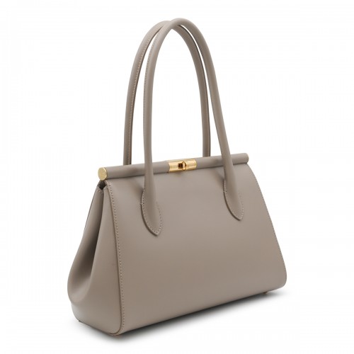 BEIGE LEATHER TOP HANDLE BAG