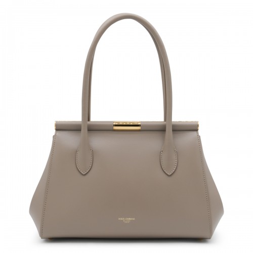 BEIGE LEATHER TOP HANDLE BAG