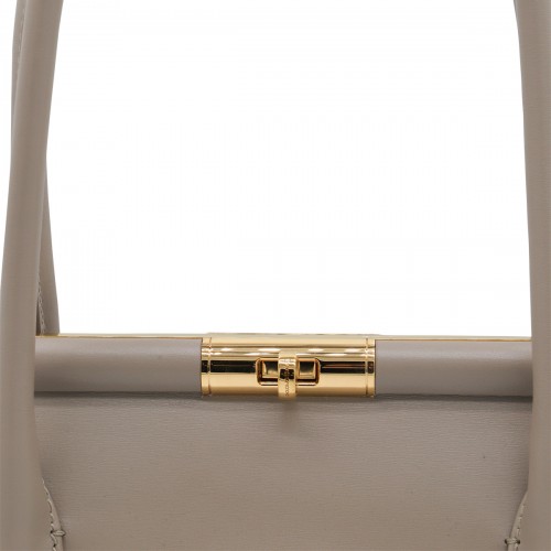 BEIGE LEATHER TOP HANDLE BAG