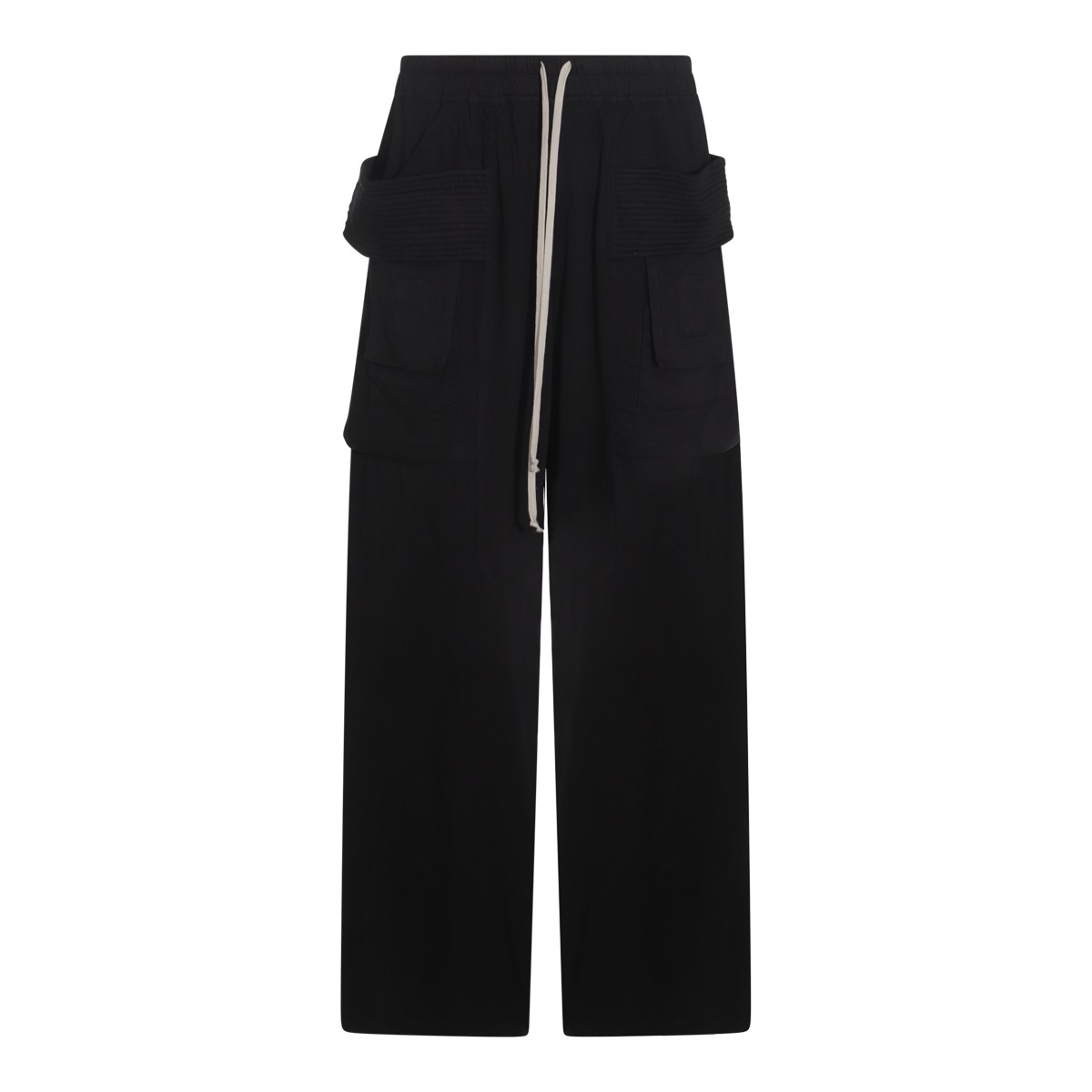 BLACK COTTON CREATCH WIDE CARGO PANTS