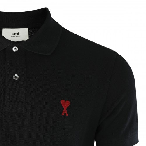 BLACK AND RED COTTON POLO SHIRT