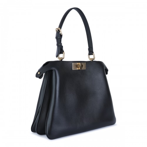 BLACK LEATHER PEKABOO MEDIUM SOFT TOP HANDLE BAG