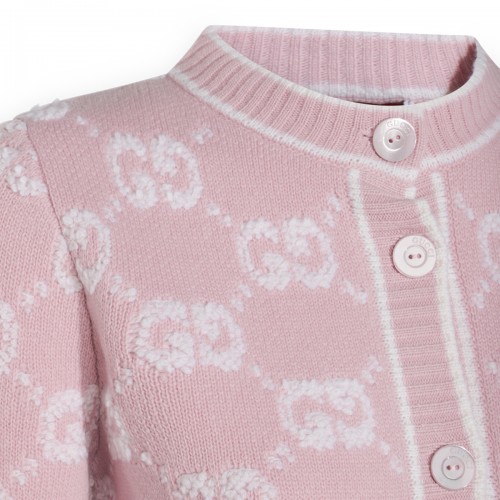 LIGHT PINK AND WHITE WOOL CARDIGAN