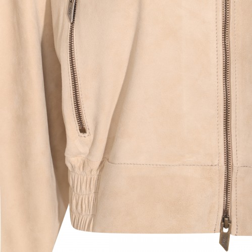 BEIGE LEATHER CASUAL JACKET