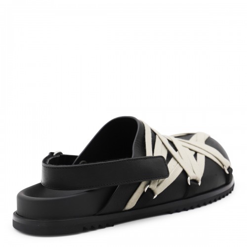 BLACK LEATHER MEGALACED MULE GRANOLA FLATS