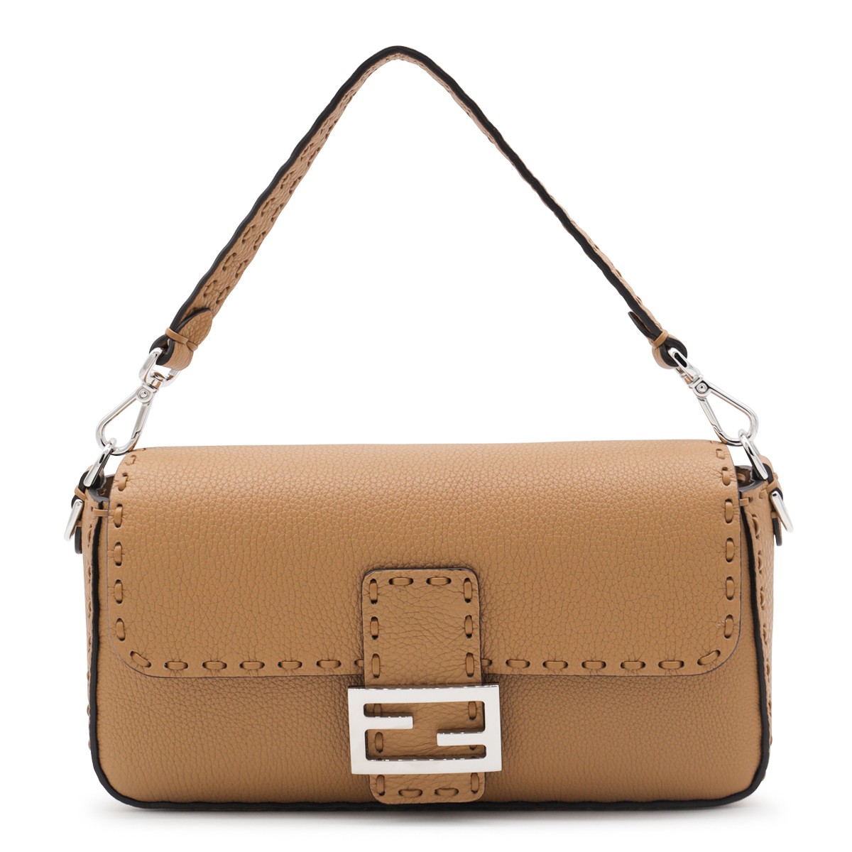 BEIGE LEATHER BAGUETTE SHOULDER BAG