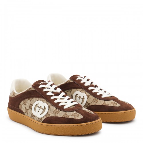 BEIGE AND BROWN LEATHER SNEAKERS