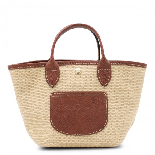 BEIGE AND BROWN RAFFIA LE PANIER PLIAGE XS TOTES