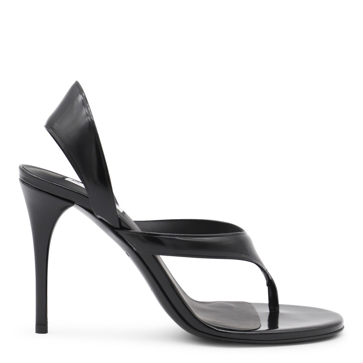 BLACK LEATHER TONG SANDALS