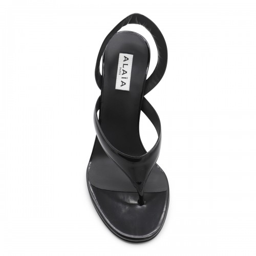 BLACK LEATHER TONG SANDALS