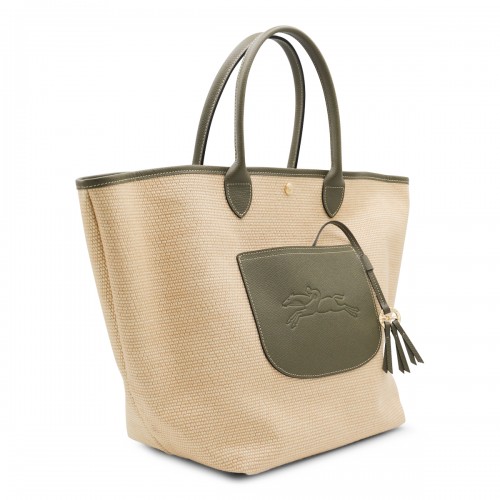 BEIGE AND GREEN RAFFIA LA PANIER PLIAGE L TOTES