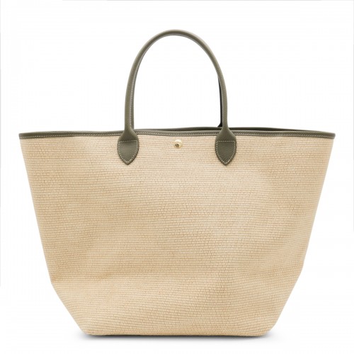 BEIGE AND GREEN RAFFIA LA PANIER PLIAGE L TOTES