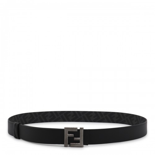 BLACK AND GREY LEATHER BELT