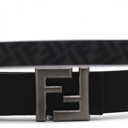 BLACK AND GREY LEATHER BELT