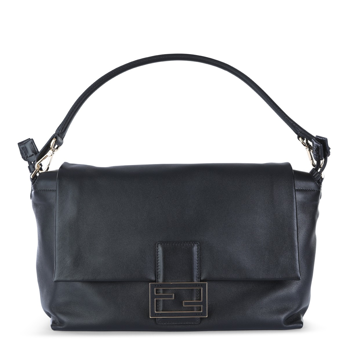 BLACK LEATHER MAMMA BAGUETTE LARGE SHOULDER BAG