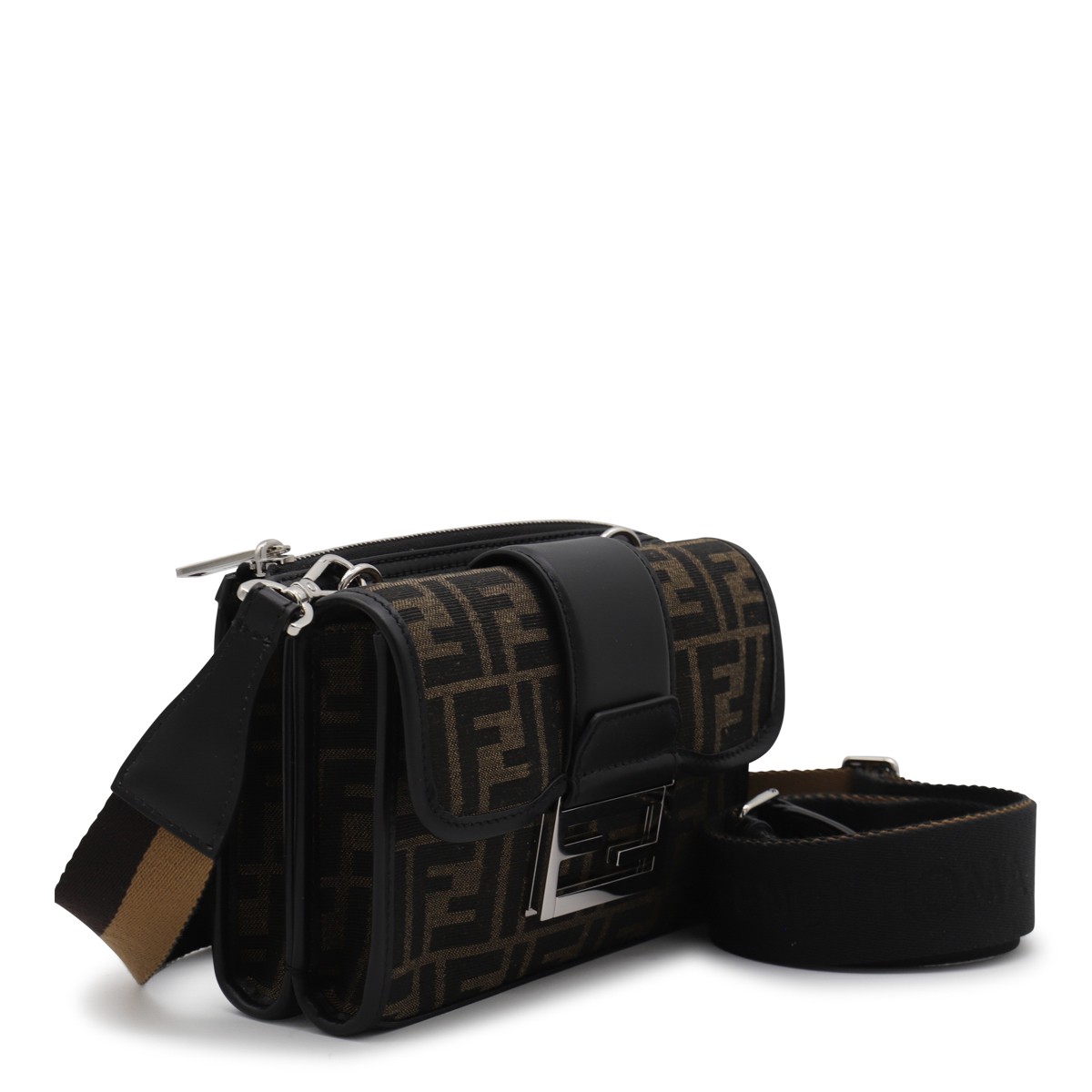 TOBACCO LEATHER DOUBLE FF CROSSBODY BAG