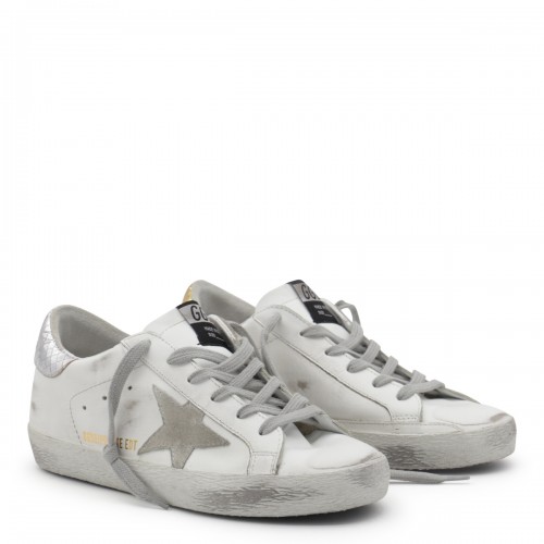 WHITE AND SILVER LEATHER SNEAKERS