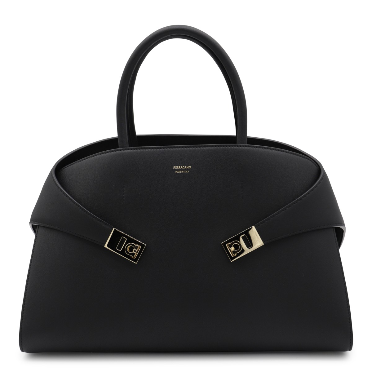 BLACK LEATHER HUG L TOP HANDLE BAG