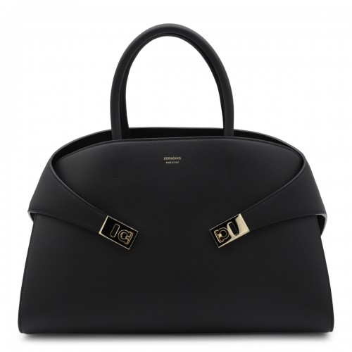 BLACK LEATHER HUG L TOP HANDLE BAG